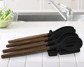 Zulay Kitchen 4-Piece Silicone and Natural Wood Utensil Set with Integrated Rest – Charcoal Black